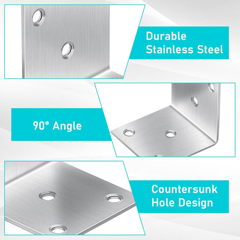 CLRBEATTY 20 2 Inch 90 Pcs Metal Corner Braces, L Brackets with Screws, Stainless Steel Angle Bracket, L Shape Bracket