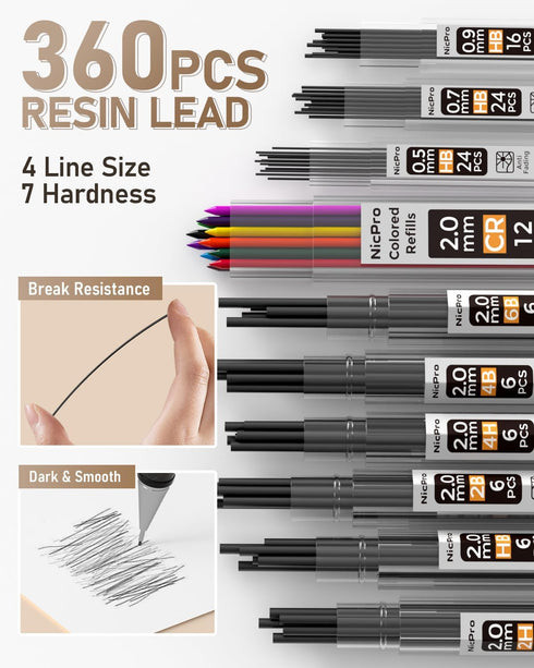 Nicpro 35PCS Art Mechanical Pencil Set, 3 PCS Metal Drafting Pencil with 20 Tube Lead Refills Case