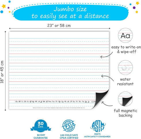 Jumbo Magnetic Handwriting Paper, Magnetic Lined Paper for Whiteboard, Giant Early Writing Page, Classroom Resources