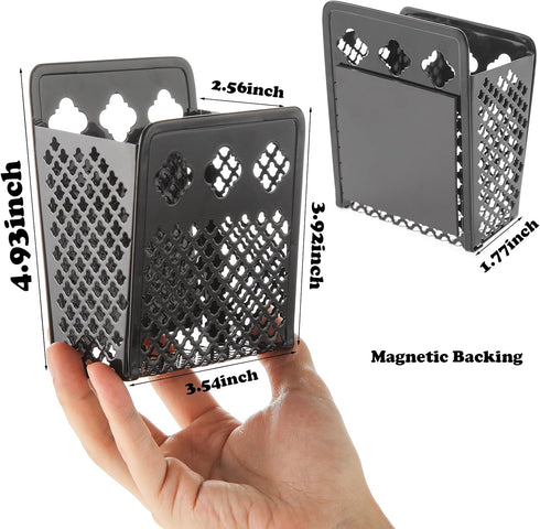 Magnetic Pen Holder, Mesh Metal Strong Magnet Dry Erase Marker Holder Pencil Organizer Small Items Basket for Refrigerator, Whiteboard, Locker Accessories-Black by zeyce