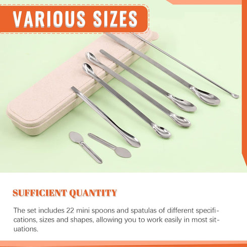 Tanstic 23Pcs Stainless Steel Lab Spatula Micro Scoop Set, Includes 22pcs Laboratory Tiny Mixing Tools