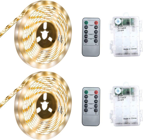 Battery Powered Led Strip Lights, Warm White, with Remote, 13.2ft, 240LEDs Dimmable,