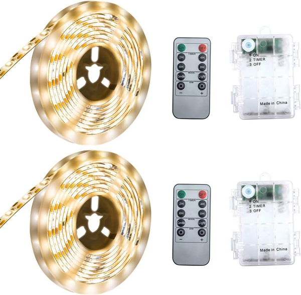 Battery Powered Led Strip Lights, Warm White, with Remote, 13.2ft, 240LEDs Dimmable,