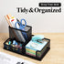 M&G Mesh Pen Holder Desk Organizers Pencil Holder for Desk Black, 3 Compartments Metal Office Supply Organizer with Sticky Notes Holder for School Home Office by M&G
