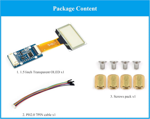 UeeKKoo 1.51inch 5/4B/3B+/3B/A+/Pi 2W, 128 64 SPI/I2C Transparent OLED Compatible with Raspberry Pi Zero W/Pi Zero x