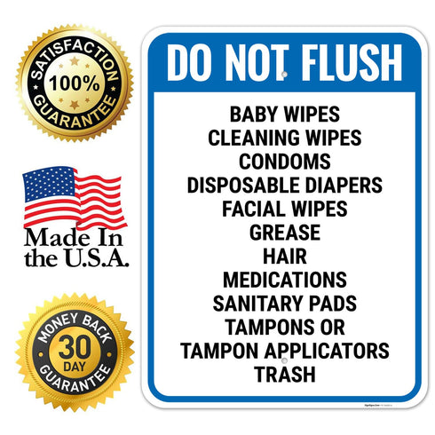 18x24 Inches, 55 Do Not Flush Baby Wipes Cleaning Wipes Condoms Disposable Diapers Facial Wipes Grease Hair Sign, mil