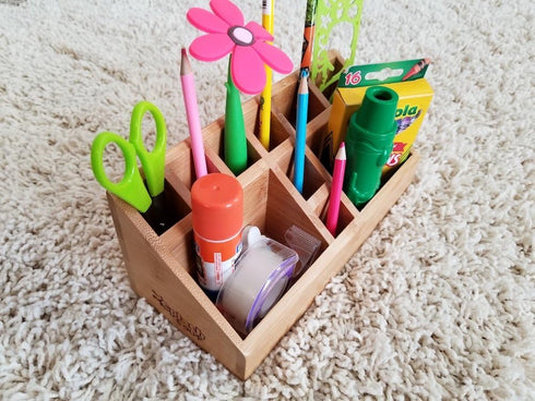Small Multifunctional Bamboo Organizer | Desk Caddy | School Art Supply Holder | Kitchen Bathroom Storage