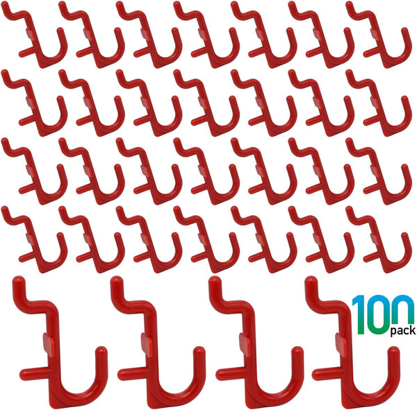 Colorstorm Pegboard Hooks Kit, 100PK Assortment of Red Peg J Hooks