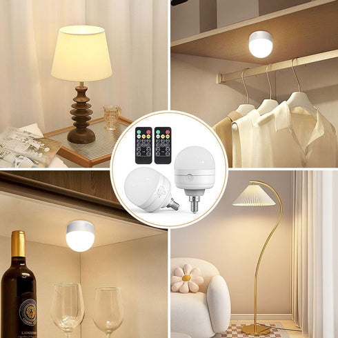 Rechargeable Light Bulbs with Remote Control Timer, 3 Color Temperature Options, E12, 2 Pack Battery Operated