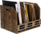 Rustic Burnt Brown Wood Office Desktop Document File Folder Binder Storage Organizer with 3 Compartments