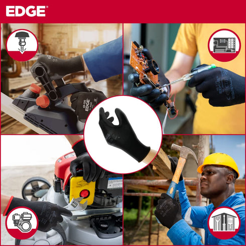 EDGE 48-126 Industrial Seamless Gloves - Abrasion-Resistant with Knitted Liner for Auto, Machinery, Electronics -