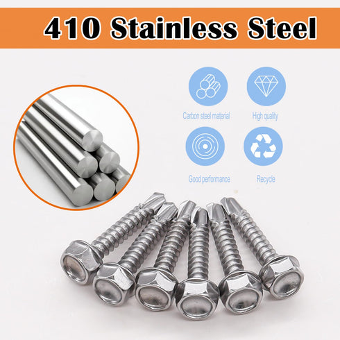 weideer 200pcs #8×3/4" Self Tapping Screws - 410 Stainless Steel Hex Washer Head Self Drilling Screws with Screwdriver