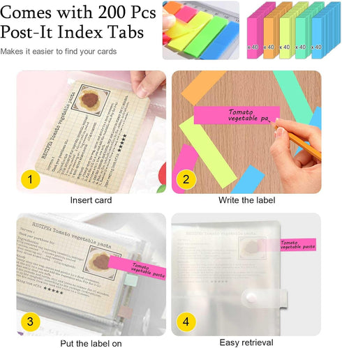 BetterJonny 3x5 Index Card Organizer: Clear Plastic Holder for Recipe Cards and Flash Cards