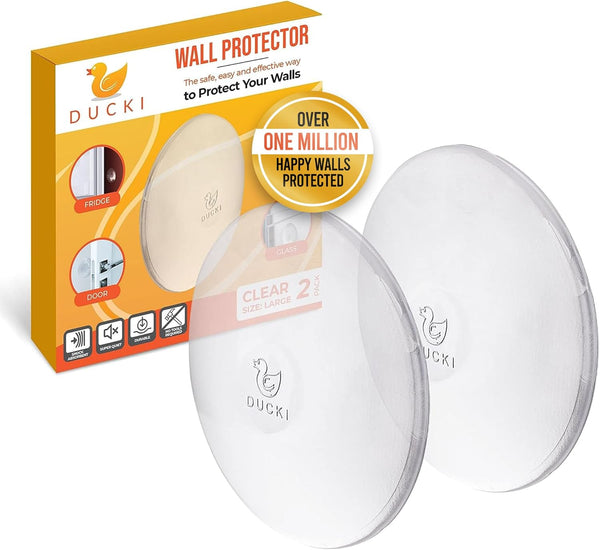 Ducki Door Stop Wall Protector, Self Adhesive Door Knob Wall Protectors, 2 Pack Clear Rubber Door Stops for Wall Damage
