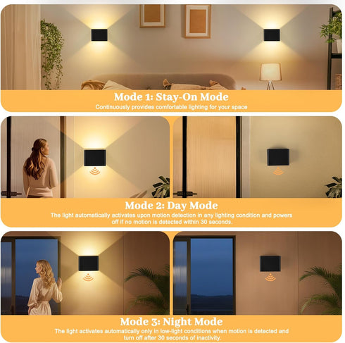 Yochoice 6000mAh 3 2-Pack Motion Sensor Wall Sconces with Remote Control, Black Wireless Touch Control Rechargeable