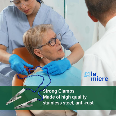 No-Pinch 3 LA MIERE Silicone Dental Bib Holder Clips Autoclavable, Adjustable Dental Bib Chain, Comfortable Fit, Secure