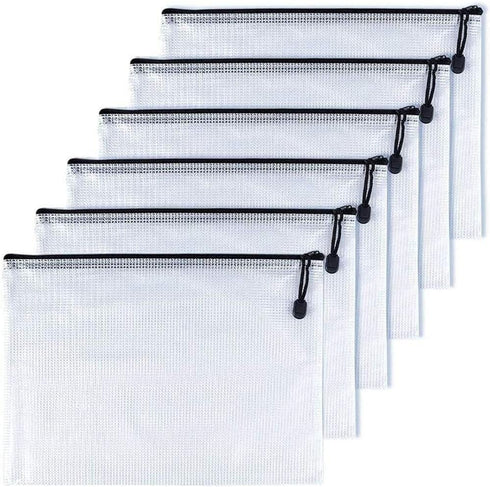 Oaimyy A3 Mesh Zipper Pouch Document Folders Bag, Plastic Zip File Folders for School Office Supplies, Black, 6 Pcs