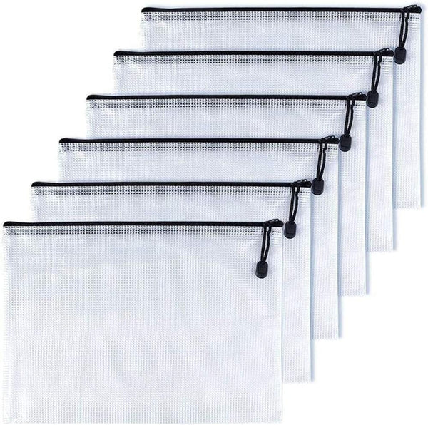 Oaimyy A3 Mesh Zipper Pouch Document Folders Bag, Plastic Zip File Folders for School Office Supplies, Black, 6 Pcs