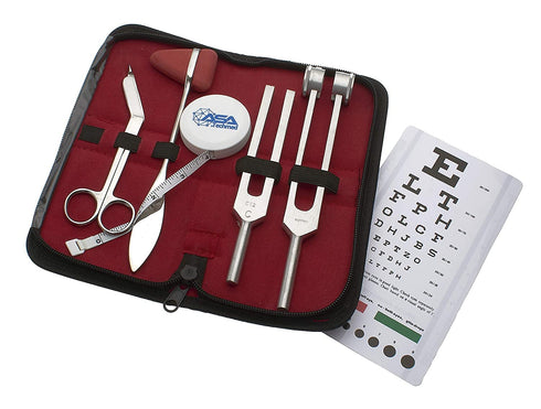 Set of 6 pcs Diagnostic Reflex Percussion Kit - Stainless Silver Taylor Hammer, Measuring Tape, Tuning Forks, Scissors,