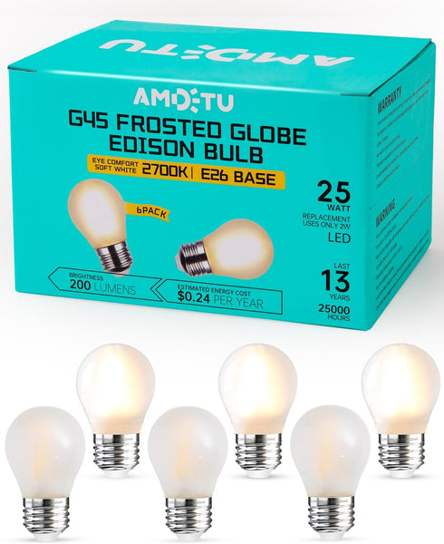 Frosted 25 Watt Light Bulbs E26 Warm White 2700k Dimmable Small Vintage