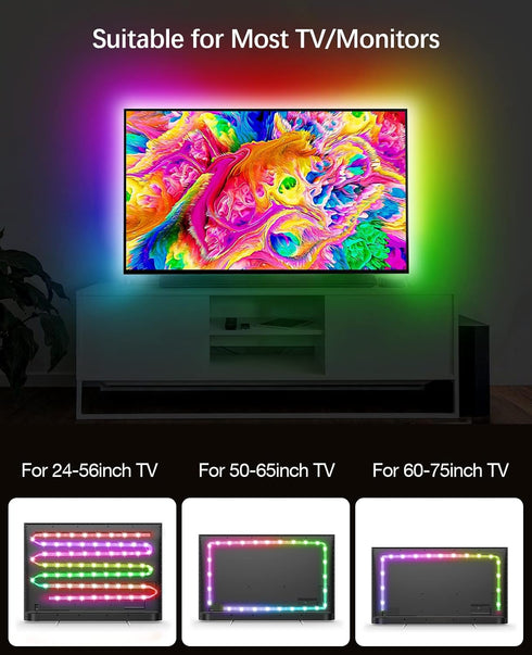 Backlight,13.1ft 40-65 inch Daymeet TV Led ICRGB LED Lights for TV USB Light Strip for Monitor Behind Lighting, Rainbow
