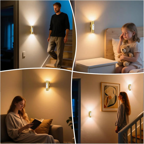 Set 2, 3 Dimmable, Battery Operated Wall Sconce of Magnetic Stick on Wall Lights Motion Sensor Night Lights Indoor