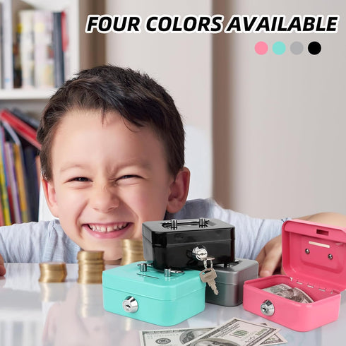 Sopoloray 4 Set Lock,4.5" 3.3" 2" Pcs Metal Cash Box with Key x x Steel Money Box for Coins Bills,Portable Mini Safe