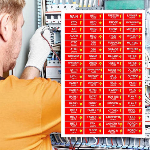 Premium Durable Circuit Breaker Labels, 129 Waterproof Fuse Box Stickers, Easy to Read and Install (Red)