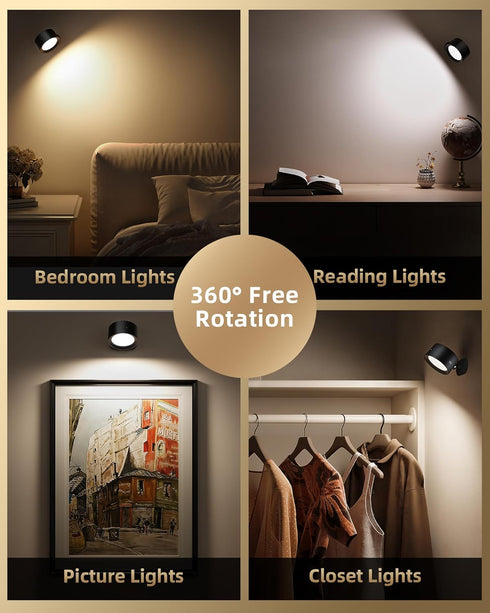 3 360 Dimmable 2 Pack) LED Wall Mounted Lights, Rechargeable Wall Sconce Lamps, Color Temps & Remote and Touch