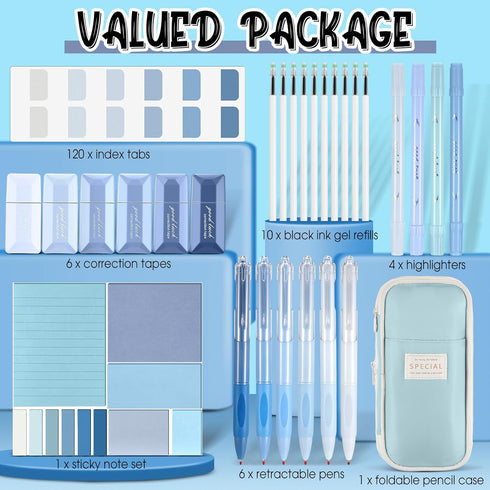 Janlaugh 38 Pcs Aesthetic College School Supplies, Pen Case, Sticky Notes, Gel Pens, Highlighters for Girls Students