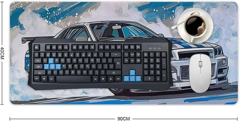 Large Mouse Pad Drift Car JDM Art Desk Mat, 40x90cm Rubber Gaming Office Organizer Supplies for Computer