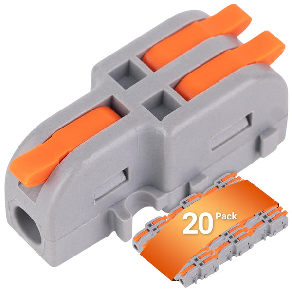 BlueStars 20 Pcs 250V 32A Compact Splicing Lever Wire Connector, 1-In-2-Out Orange Push-in Butt Terminal Connectors