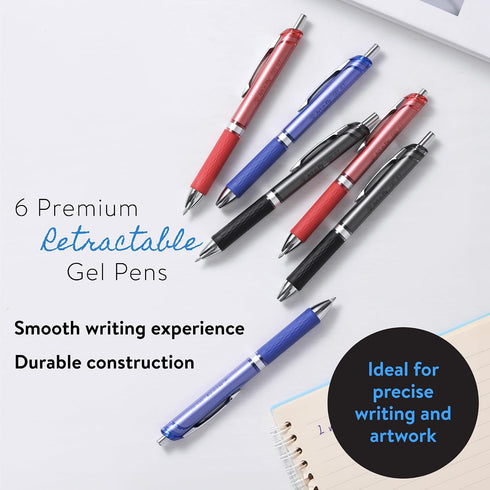 6-Pack 0.7 mm Set Art-n-Fly Gel Pens - Retractable Colored Pens - Fine Point Pen - for Smooth Writing, Journaling