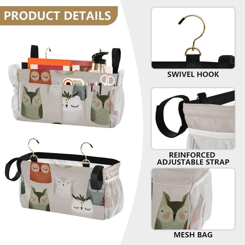 SyXIOP Cartoon Cute Owl Beige Bedside Caddy Table Cabinet Storage Organizer for Magazine, Tablet, Phone, Chocolate