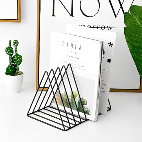 Sooyee 2 Pack Black Magazine Holder, 9 Slot Desktop File Sorter Organizer, Triangle Bookshelf Decor for Home Office