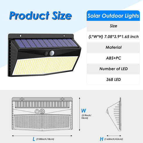 368 3 Peasur LED Solar Lights Outdoor Motion Sensor, Fence Light with Lighting Modes, Solar Powered Security Lights