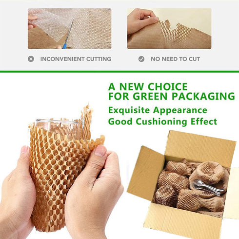 Eco Friendly Honeycomb Packing Paper Wrap 12"x200' Roll with 20 Fragile Sticker Labels