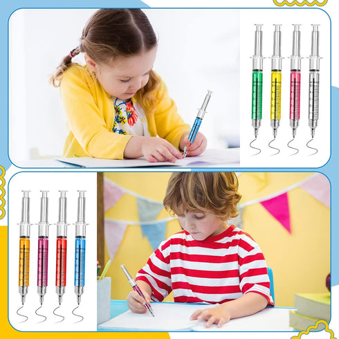 Estune 100 Pcs Syringe Retractable Nurse Pens Novelty Fun Multi Colors Medical Blood Ballpoint Pens Gifts for Nursing