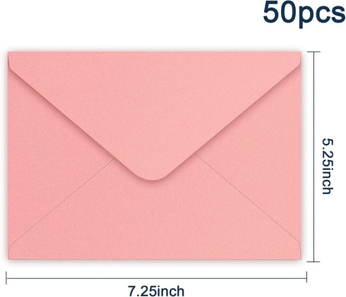 YINUOYOUJIA 50 PCS 5 x 7 Pearl Pink A7 Envelopes, V Flap Invitation Envelopes, Perfect for Weddings, Birthdays,
