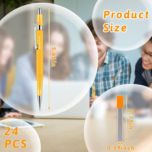 Gueevin 24 Pcs Mechanical Pencil Metal Penpoint Mechanical Pencil Retractable Automatic Drafting Pencils Refills for Writing Drawing Signature(Yellow) by Gueevin