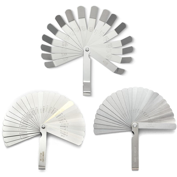 2 Pack Feeler Gauge with 32/26 Blades and 1 Pack Offset Feeler Gauge with 16 Blades - Stainless Steel Dual Marked