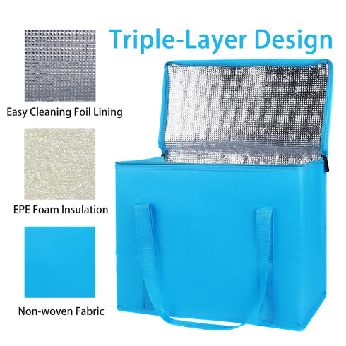 4-Pack Frozen Bodaon Insulated Reusable Grocery Shopping Bag, X-Large Food Cold, Cooler Bags, Insulated Food Delivery