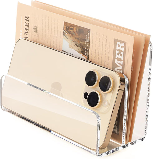 Desk Mail Organizer, 2 Section Clear Acrylic File Holder for Letters, Modern Desk Accessories