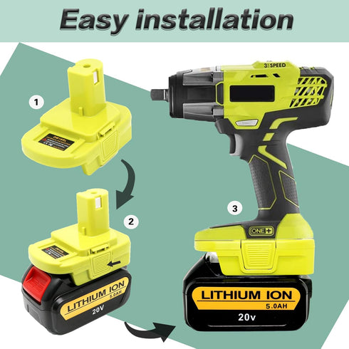 DM18RL Battery Adapter for Dewalt to Ryobi, Convert Dewalt 20V Lithium Battery to Ryobi 18V P107 P108 with 5V 2.1A MAX