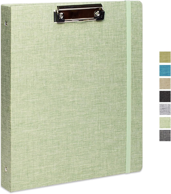 Three Ring Binder with Clipboard, 1 Inch Linen Cover for 8.5" x 11" Paper, 2 Interior Pockets for School and Business