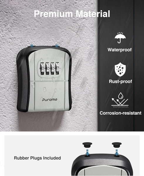 Resettable (1 Pack, Puroma Key Lock Box, Portable Combination Lockbox Wall-Mounted Key Storage Box for House Keys, Code