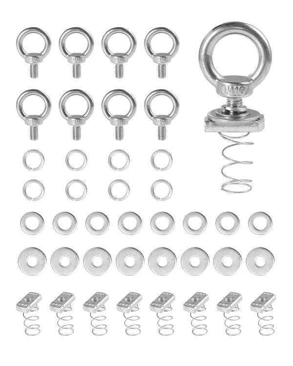 Strut Channel Nut and Eye Bolt Set - Heavy Duty Stainless Steel Eye Bolts M8, M10, Pack of 8
