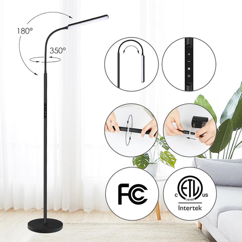 15W 1H 3000K-6000K Dimunt LED Floor Lamp, Bright Floor Lamps for Living Room with Timer, Stepless Adjustable Colors