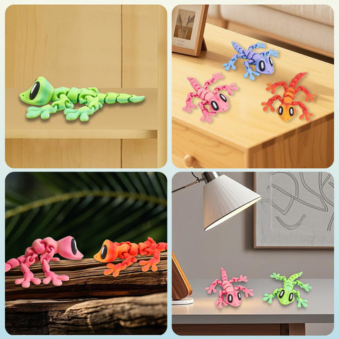 Yaozyety 4Pcs 3D Printed Articulated Lizard, Flexible Dynamic Animals Toys, Full Articulated Toy with Magnets, Adults