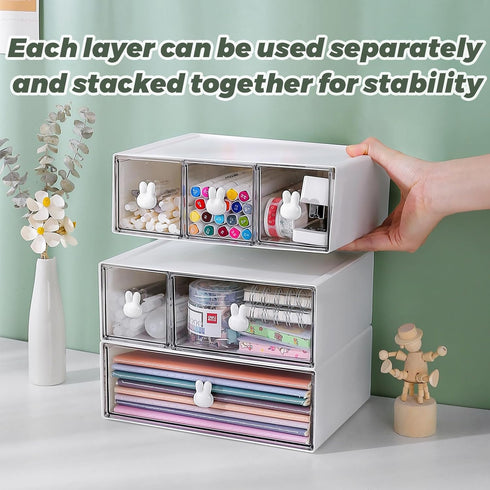 Plastic Desk Organizer with 6 Drawers, 3 Tier Stackable Desktop Organizer Drawers Storage for Office (H 6.5in)
